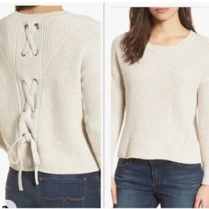 Lucky Brand, Lace Up, Cream, Knit Cardigan, Size Small